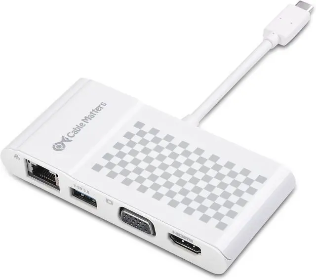 Main image of USB C Multiport Adapter (USB C Dock with USBC to HDMI or USBC to VGA) USB3.0 and Ethernet White Thunderbolt 4 / USB4 / Thunderbolt 3 Port Compatible with MacBook Pro  XPS