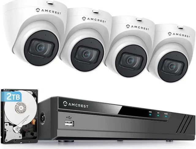 Main image of Amcrest 5MP POE Security Camera System - Outdoor, 8CH POE NVR, 4pcs 5MP Turret IP Cameras, IP67 Metal, Built-in Mic, Pre-Installed 2TB Hard Drive