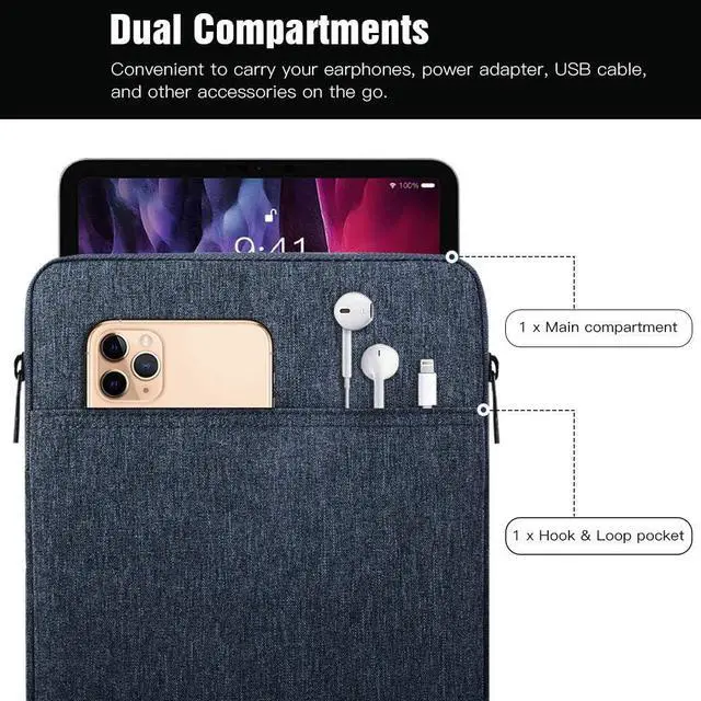 Alt view image 3 of 7 - 9-11 Tablet Sleeve Bag for iPad 11-inch A16 2025 iPad 10th Gen. 10.9 iPad 10.2 iPad Air 11 Inch/5th/4th Gen. 10.9 Galaxy Tab A9 Plus 11 Protective Bag Fit Smart Keyboard Dusty Blue