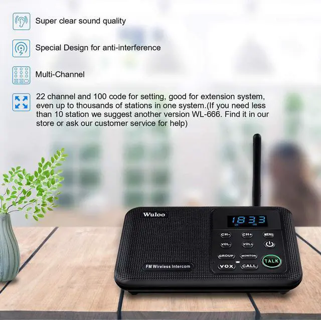 Alt view image 2 of 7 - Intercoms Wireless for Home 1 Mile Range 22 Channel 100 Digital Code Display Screen, Wireless Intercom System for Home House Business Office, Room to Room Intercom Communication(3Stations Black)