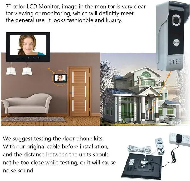 Alt view image 2 of 7 - Video Intercom System, 7 Inches Video Doorbell Door Phone System, Wired Video Door Phone HD Camera Kits Dual-Way Intercom for Villa House Office Apartment 1-IR Camera 2-LCD Color Monitor