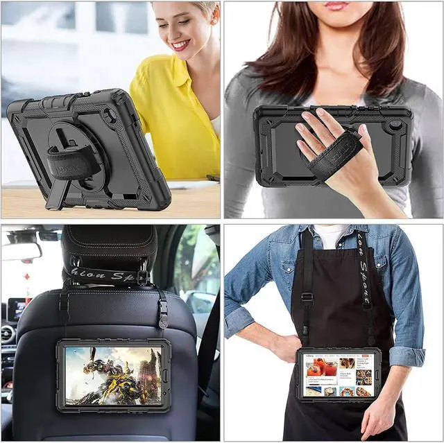 Alt view image 4 of 7 - Case for SAM-SUNG Galaxy Tab A7 Lite 8.7'' with Screen Protector Pencil Holder [360 Rotating Hand Strap] &Stand, Drop-Proof Case for SAM-SUNG A7 Lite 2021 SM-T220/T225/T227, Blue/Black