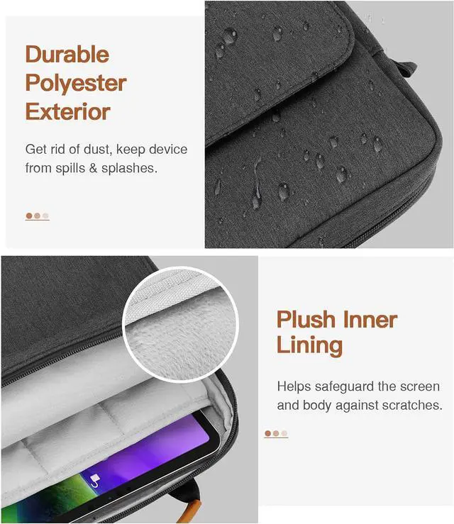 Alt view image 3 of 7 - 9-11 Inch Tablet Sleeve Bag Handle Carrying Case with Shoulder Strap Fits iPad Pro 11 inch iPad 10th 10.9 iPad 9/8/7th Generation 10.2 iPad Air 5/4th 10.9 iPad 9.7 Tab S8/S9 11 Black & Gray