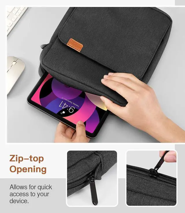 Alt view image 6 of 7 - 9-11 Inch Tablet Sleeve Bag Handle Carrying Case with Shoulder Strap Fits iPad Pro 11 inch iPad 10th 10.9 iPad 9/8/7th Generation 10.2 iPad Air 5/4th 10.9 iPad 9.7 Tab S8/S9 11 Black & Gray