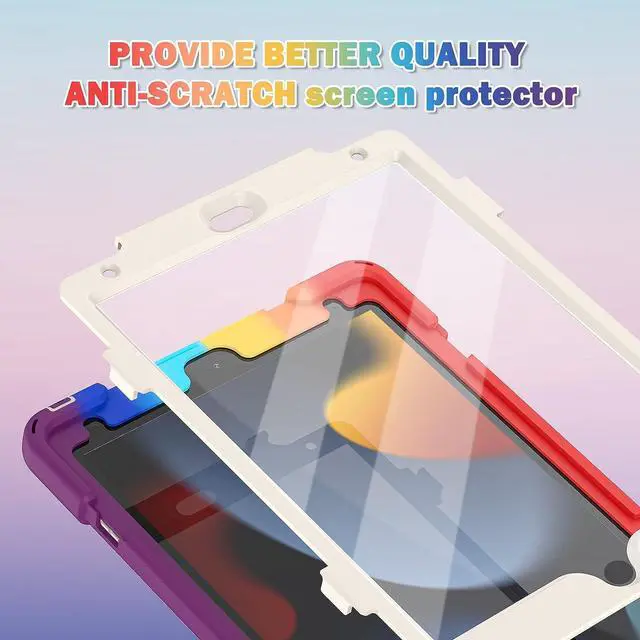 Alt view image 2 of 6 - iPad 9th/ 8th / 7th Generation Case, Heavy Duty Rugged Case with Screen Protector,Pencil Holder,Pencil Cap Holder,Hand Strap,Kickstand,Shoulder Strap for iPad 10.2\u201d 2021/2020/2019-Colorful Red
