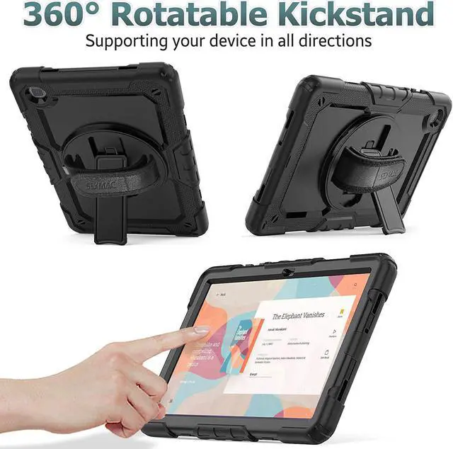 Alt view image 6 of 7 - Case for SAM-SUNG Galaxy Tab A7 10.4 2022/2020 (T503/T509/T500/T505/T507) with Screen Protector, 360 Rotating Stand & Hand Strap, Drop-Proof Case, Black