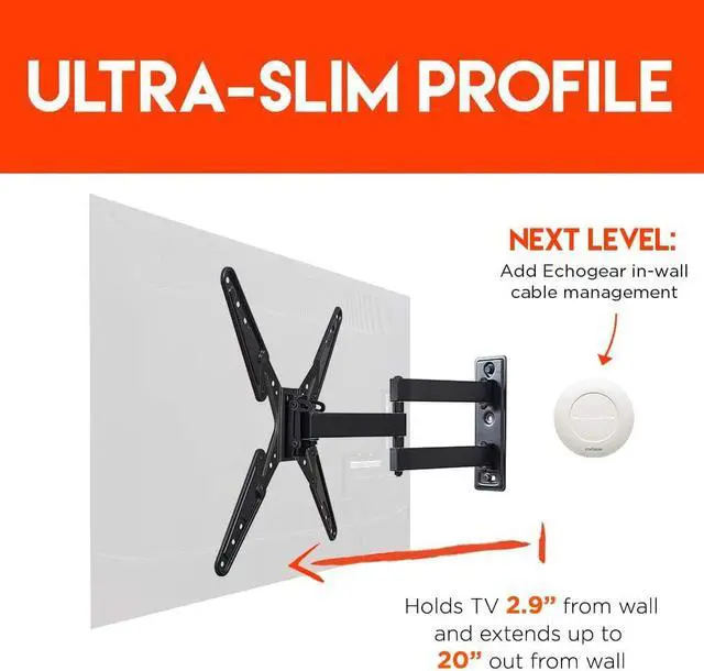 Alt view image 3 of 7 - SleekStud Swivel Full Motion TV Wall Mount Bracket for 26-58 Inch TVs  Extend and Tilt Your TV - Easy Single Stud Install