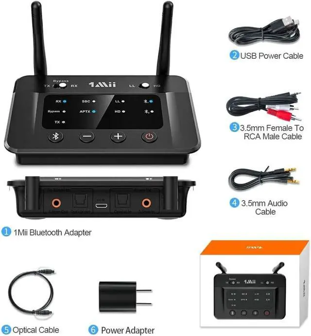 Alt view image 7 of 7 - B03 Bluetooth 5.3 Transmitter Receiver for TV Home Stereo BT Headphones, aptX Low Latency & HD Bluetooth Audio Adapter, Splitter for Wired & Wireless, Optical RCA AUX 3.5mm Inputs/Outputs