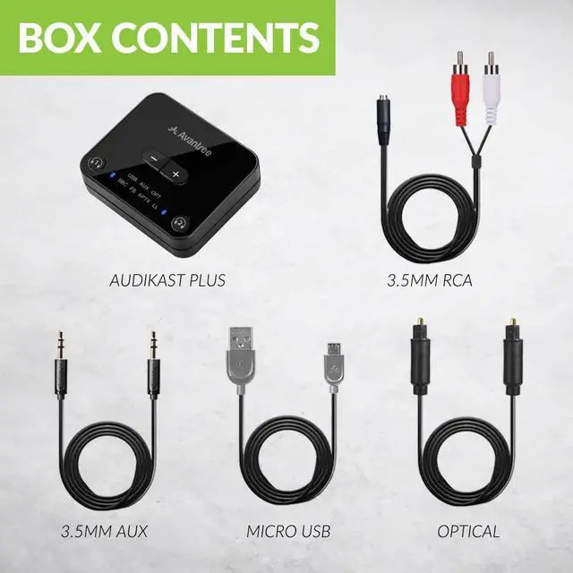 Alt view image 7 of 7 - Avantree Audikast Plus Bluetooth 5.0 Transmitter for TV with Volume Control, aptX Low Latency Audio Adapter for 2 Headphones (Optical, AUX, RCA, USB), Class 1 Long Range 100ft - No Receiver Mode