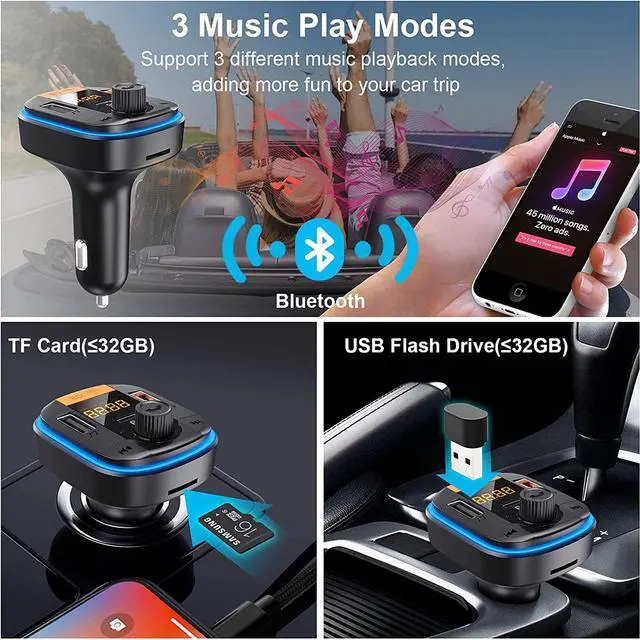 Alt view image 3 of 7 - Bluetooth FM Transmitter for Car - BAISHUN Bluetooth 5.0 Adapter PD20W+QC3.0 Cigarette Lighter Radio Receiver Music Player Car Charger Supports Hands-Free Call Siri Google Assistant