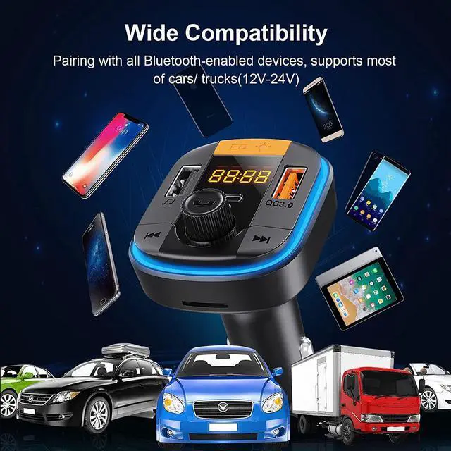Alt view image 6 of 7 - Bluetooth FM Transmitter for Car - BAISHUN Bluetooth 5.0 Adapter PD20W+QC3.0 Cigarette Lighter Radio Receiver Music Player Car Charger Supports Hands-Free Call Siri Google Assistant
