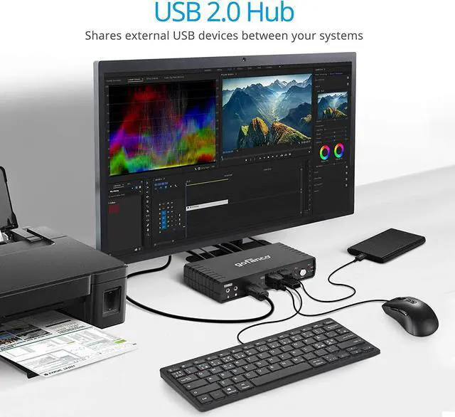 Alt view image 6 of 7 - gofanco Single Monitor HDMI 2.0 KVM Switch (2 Port) 4K 60Hz 4:4:4, 18Gbps, HDCP 2.2, Keyboard & Mouse Switcher with USB 2.0 Hub and Audio, Mic in/Stereo Out, Hotkey Switching, Cables Included