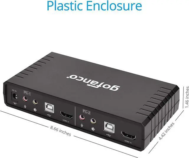 Alt view image 7 of 7 - gofanco Single Monitor HDMI 2.0 KVM Switch (2 Port) 4K 60Hz 4:4:4, 18Gbps, HDCP 2.2, Keyboard & Mouse Switcher with USB 2.0 Hub and Audio, Mic in/Stereo Out, Hotkey Switching, Cables Included
