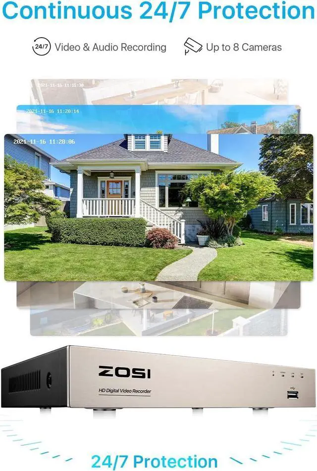Alt view image 6 of 7 - Gadpiparty ZOSI 1080P H.265+ Home Security Camera System with Hard Drive 1TB,5MP Lite 8 Channel CCTV DVR Recorder and 8 x 1080p Weatherproof Camera Outdoor Indoor with 80ft Night Vision, Motion Alerts