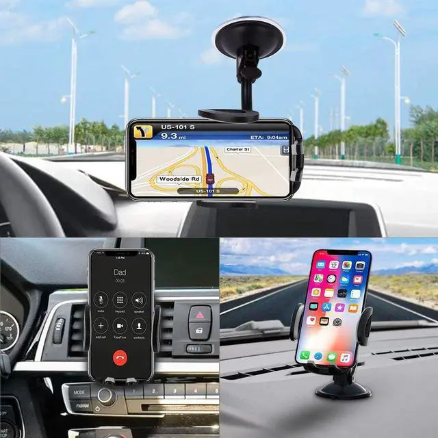 Alt view image 2 of 7 - Car Phone Holder Mount 3-in-1 Universal Cell Phone Holder Car Air Vent Holder Dashboard Mount Windshield Mount Fit for iPhone 16 15 14 13 Pro Max  S24 S23 LG  and More