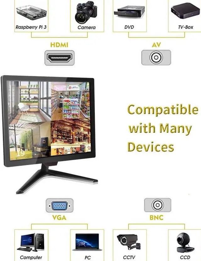 Alt view image 6 of 7 - Gadpiparty Cocar CCTV Security Monitor, 19 inch Security Surveillance Monitor for Home Security Systems Surveillance Camera STB PC, 1280x1024 Vesa 10 * 10 Mounting Built-in Speaker, BNC/VGA/HDMI/Audi