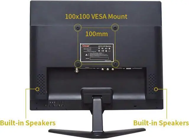 Alt view image 3 of 7 - Gadpiparty Cocar CCTV Security Monitor, 19 inch Security Surveillance Monitor for Home Security Systems Surveillance Camera STB PC, 1280x1024 Vesa 10 * 10 Mounting Built-in Speaker, BNC/VGA/HDMI/Audi
