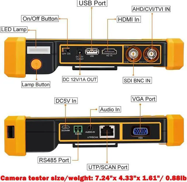 Alt view image 5 of 6 - WSDCAM 5 inch TFT-LCD Screen CCTV Camera Tester Monitor Support 4K 8MP CVI TVI AHD SDI CVBS Analog Camera, Support HDMI in VGA in PTZ Control/DC12V Power Output/UTP Cable Tester, 3200-Plus