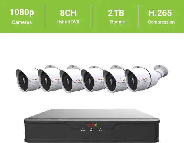 Alt view image 2 of 5 - REVO America Hybrid 8Ch. 2TB HDD DVR Video Security System, 6 x 1080p Indoor/Outdoor IR Bullet Cameras - Remote Access via Smart Phone, Tablet, PC & MAC (RUH81B6G-2T)