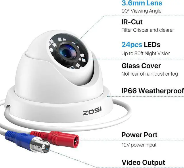 Alt view image 2 of 7 - ZOSI 4 Pack 2MP 1080p HD-TVI Home Security Camera Outdoor Indoor 1920TVL, 24PCS LEDs, 80ft Night Vision, 90°View Angle, Weatherproof Surveillance CCTV Dome Camera