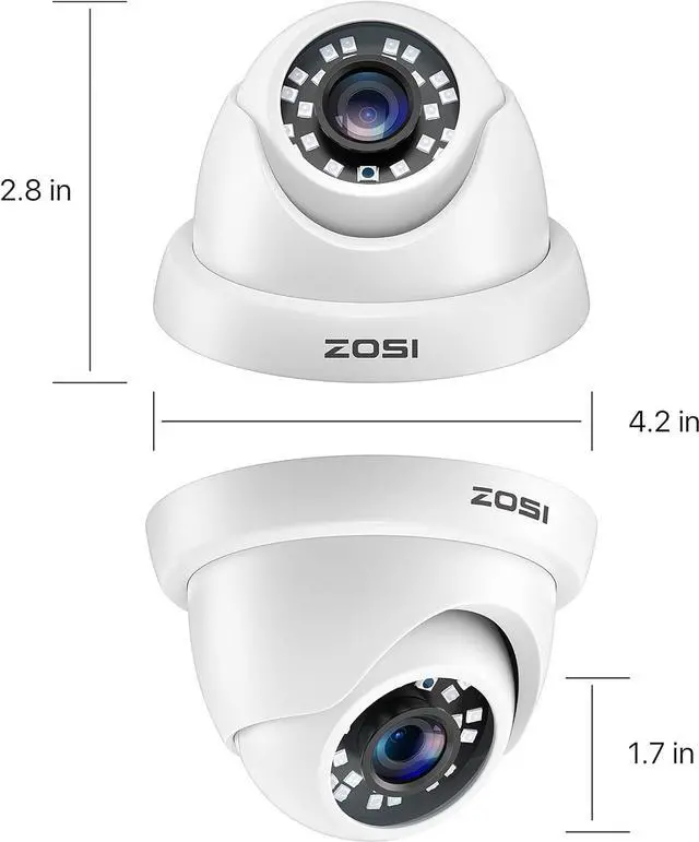 Alt view image 3 of 7 - ZOSI 4 Pack 2MP 1080p HD-TVI Home Security Camera Outdoor Indoor 1920TVL, 24PCS LEDs, 80ft Night Vision, 90°View Angle, Weatherproof Surveillance CCTV Dome Camera