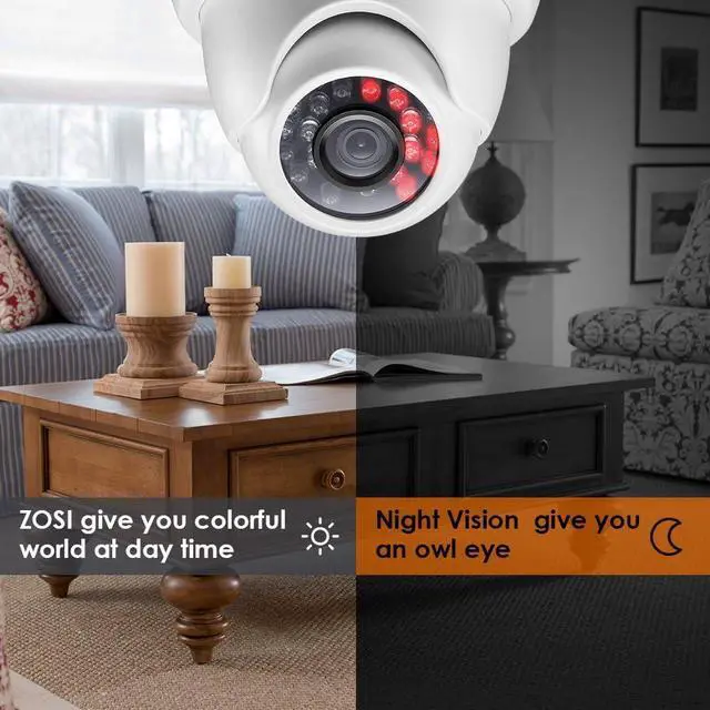 Alt view image 6 of 7 - ZOSI 4 Pack 1/3" 3.6mm 1000TVL 960H Colorful Night Vision Dome CCTV Home Security Camera With IR Cut Filter 24PCS Infrared IR Lens IP66 Waterproof Level Surveillance System W/CCTV Cable