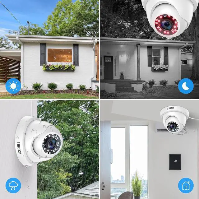 Alt view image 4 of 7 - ZOSI 4 Pack 2MP 1080p HD-TVI Home Security Camera Outdoor Indoor 1920TVL, 24PCS LEDs, 80ft Night Vision, 90°View Angle, Weatherproof Surveillance CCTV Dome Camera
