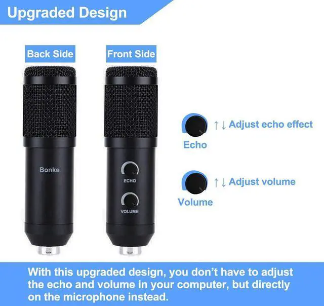 Alt view image 2 of 7 - Upgraded USB Condenser Microphone for Computer, Great for Gaming, Podcast, LiveStreaming, YouTube Recording, Karaoke on PC, Plug & Play, with Adjustable Metal Arm Stand, Ideal for Gift, Black
