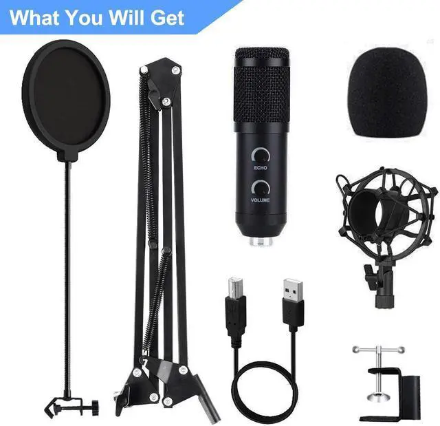 Alt view image 5 of 7 - Upgraded USB Condenser Microphone for Computer, Great for Gaming, Podcast, LiveStreaming, YouTube Recording, Karaoke on PC, Plug & Play, with Adjustable Metal Arm Stand, Ideal for Gift, Black