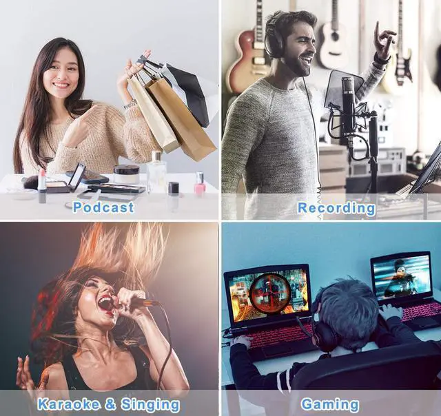 Alt view image 6 of 7 - Upgraded USB Condenser Microphone for Computer, Great for Gaming, Podcast, LiveStreaming, YouTube Recording, Karaoke on PC, Plug & Play, with Adjustable Metal Arm Stand, Ideal for Gift, Black