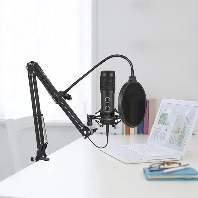 Alt view image 7 of 7 - Upgraded USB Condenser Microphone for Computer, Great for Gaming, Podcast, LiveStreaming, YouTube Recording, Karaoke on PC, Plug & Play, with Adjustable Metal Arm Stand, Ideal for Gift, Black