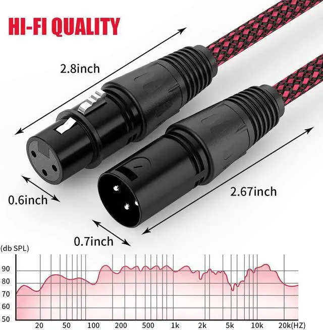 Alt view image 6 of 7 - XLR Cable 6ft 2Pack, Heavy Duty Nylon Braided XLR Microphone Cable Male to Female 3Pin Balanced Microphone Cable Compatible with Shure SM Microphone, Behringer, Speaker Systems