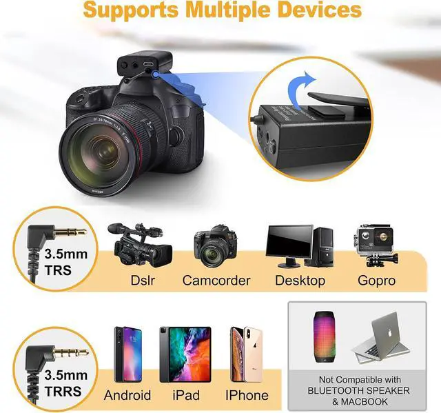 Alt view image 6 of 7 - Wireless Lavalier Microphone System UHF Dual Lavalier Mic Lapel Microphone for iPhone/Android, DSLR Camera Microphone Real-time Audio Monitor Recording Vlog (2T1R)