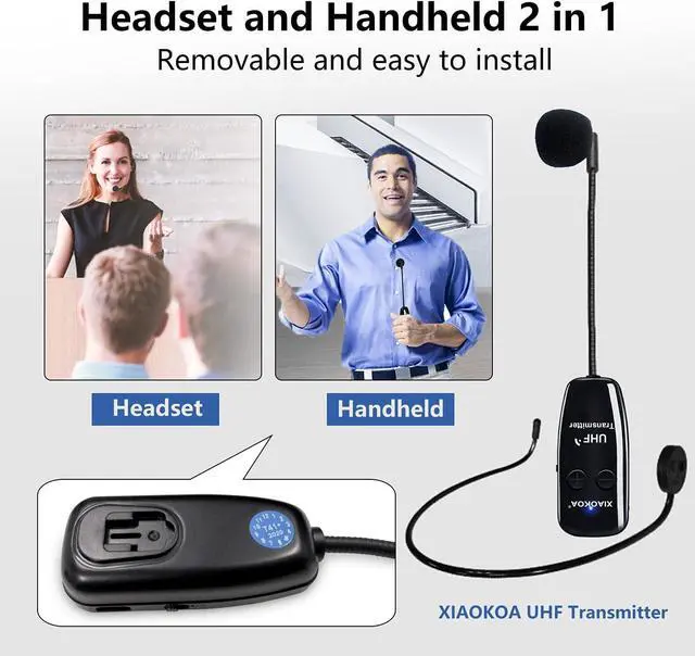 Alt view image 2 of 7 - XIAOKOA UHF12 Wireless Microphone Headset, 160ft Range, Dual Micro USB Charging, Suitable for Teaching, Stage Performers, Fitness Instructors