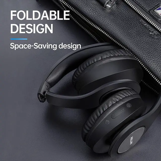 Alt view image 5 of 7 - pollini Bluetooth Headphones Wireless, 40H Playtime Foldable Over Ear Headphones with Microphone, Deep Bass Stereo Headset with Soft Memory-Protein Earmuffs for Phone/PC (Black)