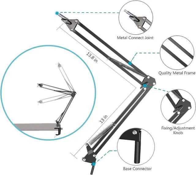 Alt view image 3 of 7 - Snowball iCE Mic Boom Arm Stand with Pop Filter, Compatible with Blue Snowball Ice USB Microphone with Cable Sleeve by SUNMON