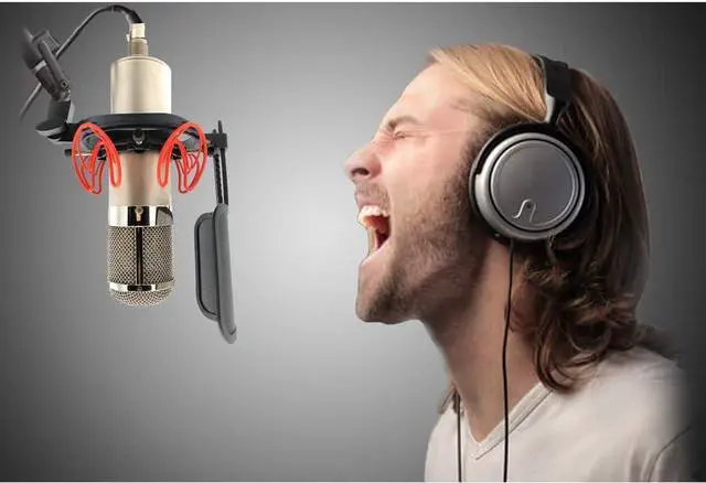 Alt view image 5 of 6 - Microphone Shock Mount with Pop Filter Universal Shock Stand for Microphones Size at 21-62mm Anti-Vibration Mic Holder Clip Compatible with AT2020 MXL 990 770 Rode NT1-A Neumann 103(Black)