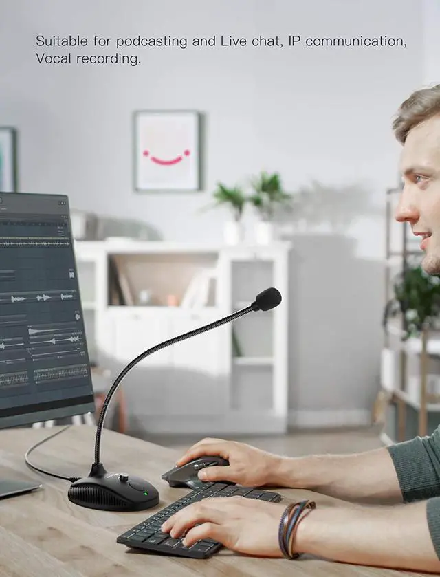 Alt view image 7 of 7 - USB Computer Microphone, Plug &Play Desktop Condenser PC Laptop Mic,Mute Button with LED Indicator, Compatible with Windows/Mac, Ideal for YouTube,Zoom,Recording,Twitch Games(K054)