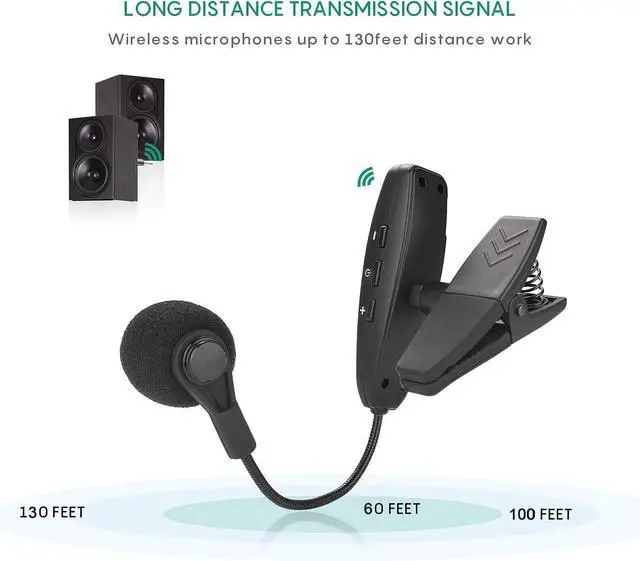 Alt view image 2 of 7 - Wireless Instrument Microphone,UHF Clip Condenser Mic,for Horns,Trumpets,Clarinets, Saxophones, Cello, Computer, Phone, Speakers, Voice Amplifier 131ft Range, 1/8 and 1/4'' Port