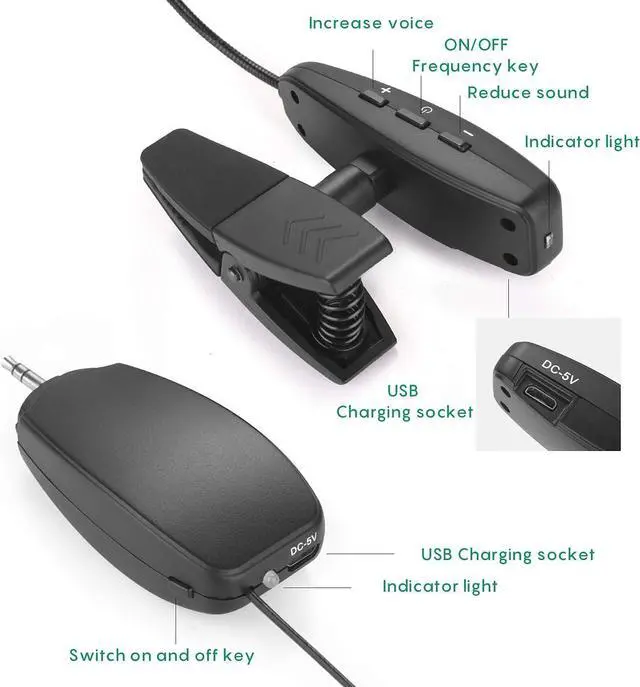 Alt view image 4 of 7 - Wireless Instrument Microphone,UHF Clip Condenser Mic,for Horns,Trumpets,Clarinets, Saxophones, Cello, Computer, Phone, Speakers, Voice Amplifier 131ft Range, 1/8 and 1/4'' Port