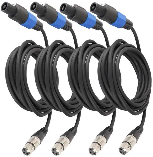 Main image of Pack of 4 10 Feet SpeakOn to XLR Female Cable - 4pcs 10ft. Pro Stage 3 Pole Microphone Mic Wire - Audio Jack Speak-On Type Plug to 3 Pin XLR Cables with Twist Lock (4 Pack)