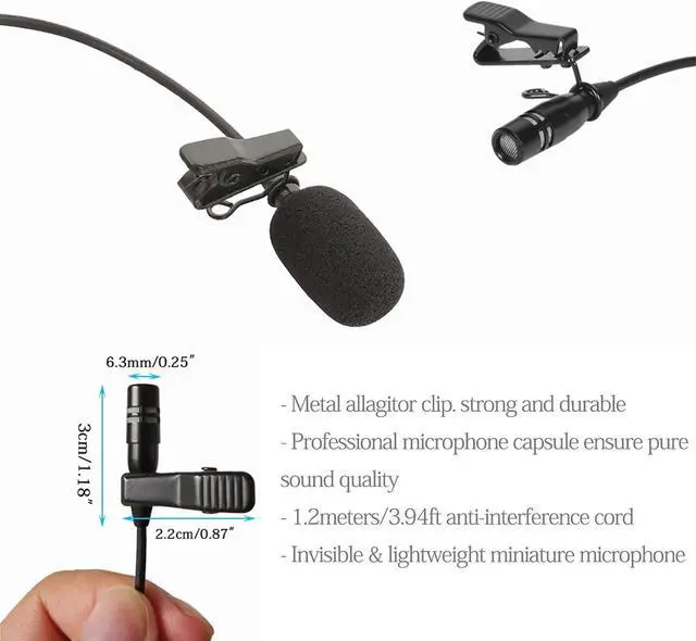 Alt view image 5 of 7 - Pro Lavalier Microphone Lapel Microphone 3.5mm (1/8'') TRS Unidirectional Condenser Mic for PC Camera Voice Amplifier Wireless Transmitter, Ideal for Lectures, Podcasts