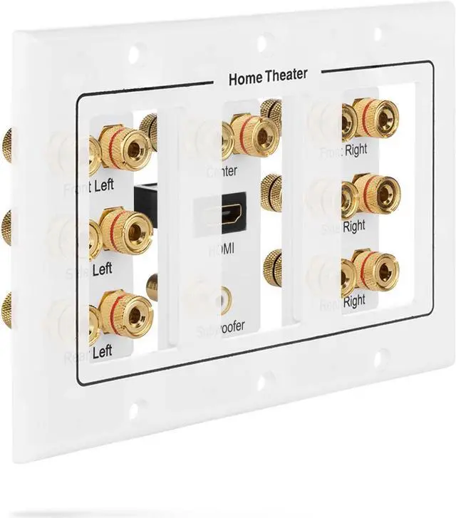 Alt view image 4 of 7 - Good Product Outlet HD8006 3-Gang 7.1 Surround Distribution Home Theater Gold Plated Copper Banana Binding Post Coupler Type Wall Plate for 7 Speakers, 1 RCA Jack for Subwoofer & 1 HDMI Port