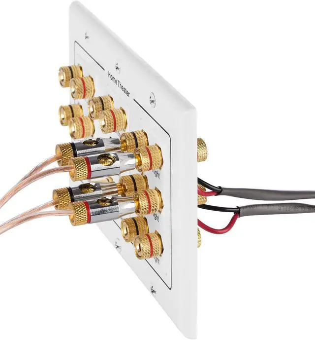 Alt view image 6 of 7 - Good Product Outlet HD8006 3-Gang 7.1 Surround Distribution Home Theater Gold Plated Copper Banana Binding Post Coupler Type Wall Plate for 7 Speakers, 1 RCA Jack for Subwoofer & 1 HDMI Port