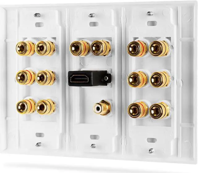 Alt view image 3 of 7 - Good Product Outlet HD8006 3-Gang 7.1 Surround Distribution Home Theater Gold Plated Copper Banana Binding Post Coupler Type Wall Plate for 7 Speakers, 1 RCA Jack for Subwoofer & 1 HDMI Port