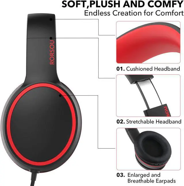 Alt view image 4 of 7 - R10 On-Ear Headphones with Microphone Lightweight Folding Stereo Bass Headphones with 1.5M No-Tangle Cord Portable Wired Headphones for Smartphone Tablet Computer MP3 / 4 (Black)