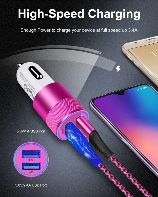 Alt view image 2 of 7 - USB Car Charger Adapter, 3.4a Fast Charging Dual Port Cargador de Carro Lighter Adapter for iPhone SE 11Pro Max X XR XS Max 8 Plus, iPad, Samsung Galaxy A10 S10 Plus S10e S9 Note 8, LG, GPS (2 Pack)