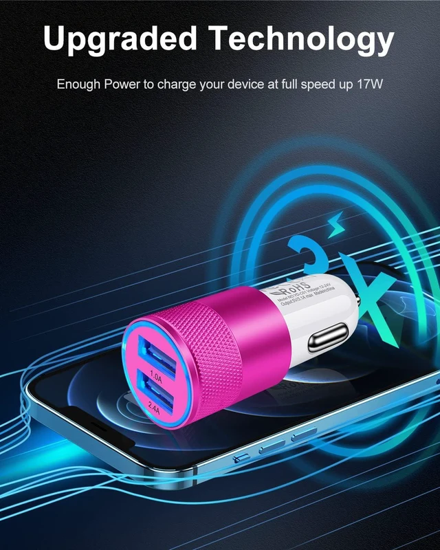 Alt view image 3 of 7 - USB Car Charger Adapter, 3.4a Fast Charging Dual Port Cargador de Carro Lighter Adapter for iPhone SE 11Pro Max X XR XS Max 8 Plus, iPad, Samsung Galaxy A10 S10 Plus S10e S9 Note 8, LG, GPS (2 Pack)