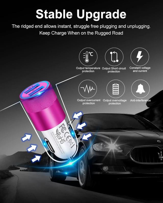 Alt view image 5 of 7 - USB Car Charger Adapter, 3.4a Fast Charging Dual Port Cargador de Carro Lighter Adapter for iPhone SE 11Pro Max X XR XS Max 8 Plus, iPad, Samsung Galaxy A10 S10 Plus S10e S9 Note 8, LG, GPS (2 Pack)