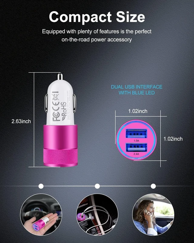 Alt view image 4 of 7 - USB Car Charger Adapter, 3.4a Fast Charging Dual Port Cargador de Carro Lighter Adapter for iPhone SE 11Pro Max X XR XS Max 8 Plus, iPad, Samsung Galaxy A10 S10 Plus S10e S9 Note 8, LG, GPS (2 Pack)